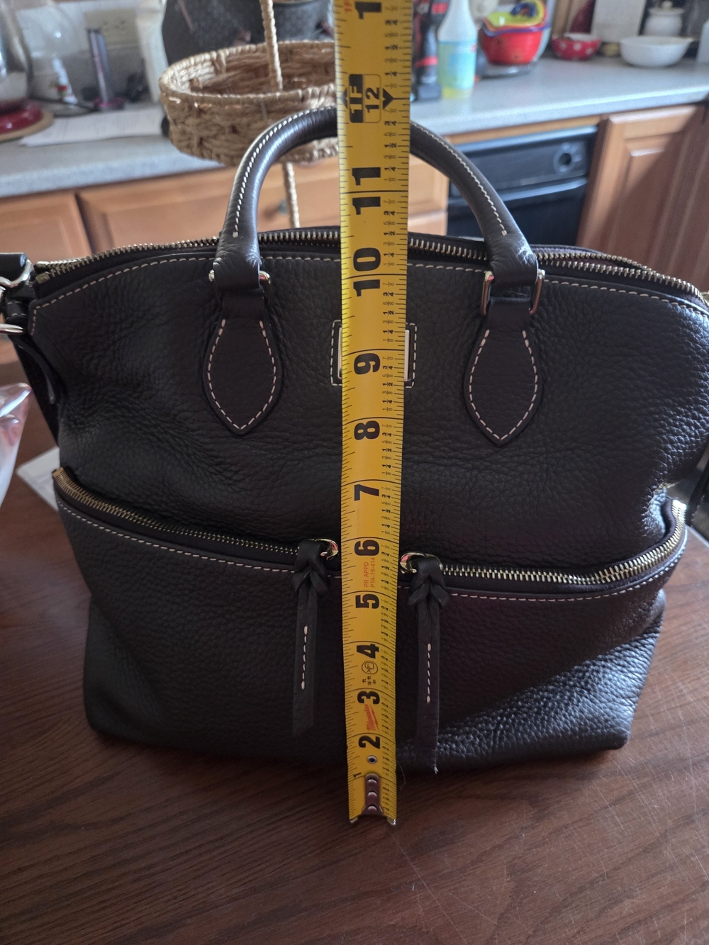Dooney & Bourke Pebble Leather Satchel Bag in Dark Brown - Picture 3 of 10